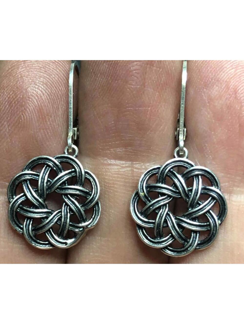 6036 Sterling Signed PAJ 925 Celtic knot wreath Leverback dangle earrings 4.3g